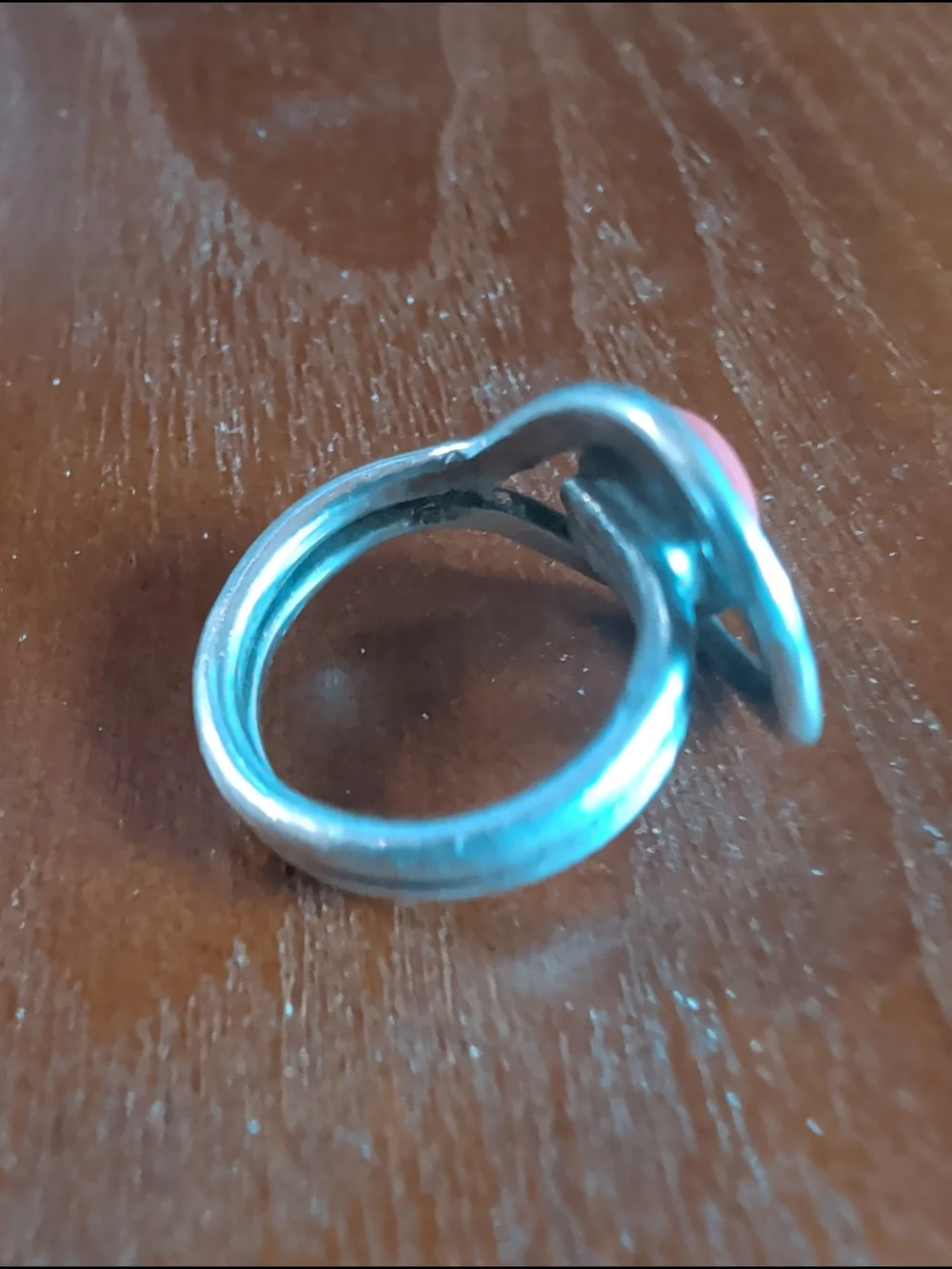 Coral Cabochon Sterling Ring. Semi Adjustable Size 5.75-6.75
